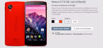 Google añade un modelo en color rojo brillante del Nexus 5 a la Play Store
