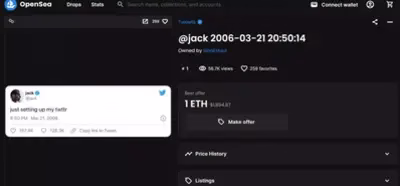 El NFT del primer tuit del fundador de Twitter que costó 2.9 M$, ahora está en subasta por menos de 2000 dólares
