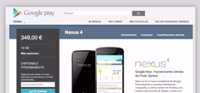 Google Play pone a la venta los nuevos modelos de la gama Nexus, y el Nexus 4 se agota en media hora