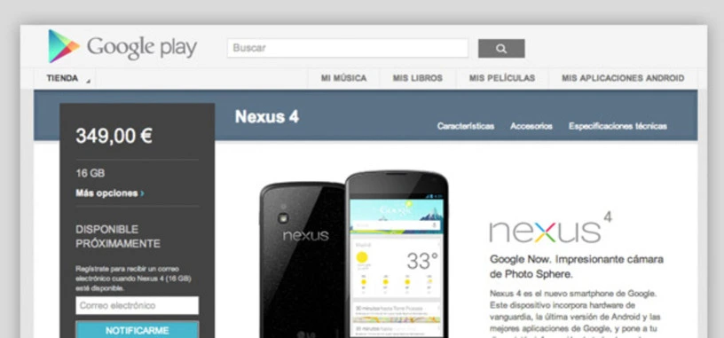 Google Play pone a la venta los nuevos modelos de la gama Nexus, y el Nexus 4 se agota en media hora
