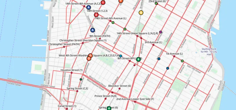 Un mapa muestra el movimiento del transporte público en tiempo real