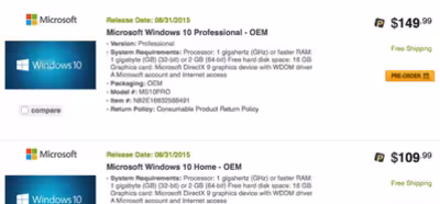 La versión OEM de Windows 10 llegaría en agosto desde 109 $