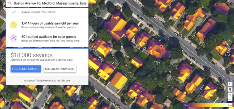 Google ayuda a calcular el potencial solar de las viviendas con Project Sunroof