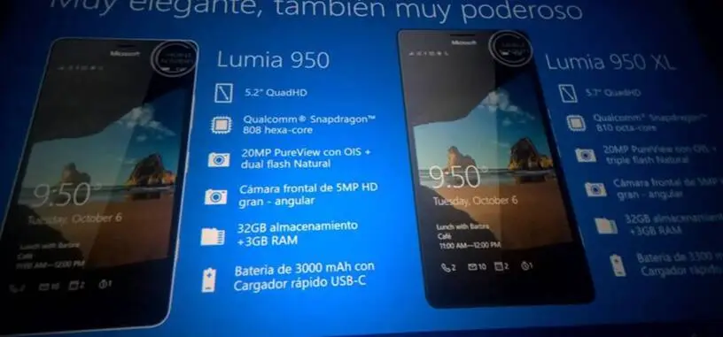 Unas transparencias de Microsoft confirman las características de los Lumia 550, 950 y 950 XL