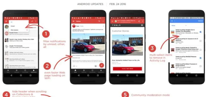Google+ se actualiza en Android mejorando la velocidad de carga de las webs