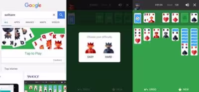 Juega al solitario y al tres en raya desde la página de resultados de Google