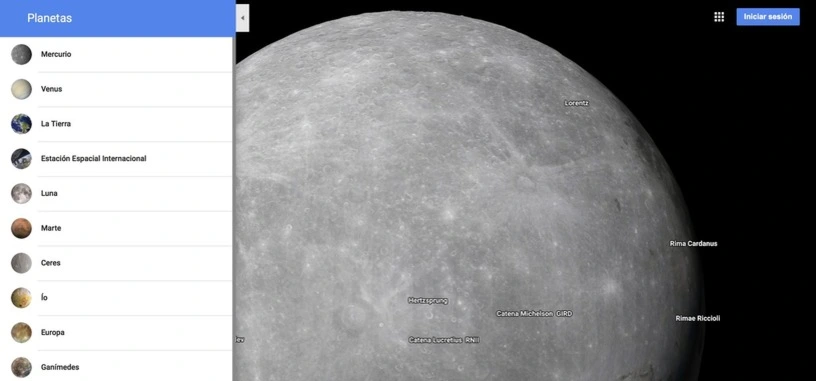 Ahora se pueden explorar varios planetas y lunas del sistema solar en Google Maps