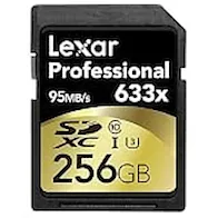 Lexar Profesional 633x Tarjeta SD 256GB, Tarjeta SDXC UHS-I, Hasta 95 MB/s de Lectura, para DSLR de gama media, Videocámara HD, Cámara 3D (LSD256CBEU633)
