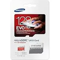 Samsung EVO Plus - Tarjeta de Memoria MicroSD de 128 GB con Adaptor SD (Velocidad hasta 80 MB, Class 10, Resistente al Agua) Negro, Rojo, Blanco (MB-MC128DAEU)