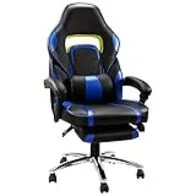 LANGRIA Silla Gaming de Ordenador Ergonómica para Gamers Especial Videojuegos Cuero Sintético Acolchada Reposapiés Plegable Reposabrazos Reposacabezas, Altura e Inclinación Ajustables (Negro y Azul)