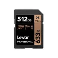 Lexar Profesional 633x Tarjeta SD 512GB, Tarjeta SDXC UHS-I, Hasta 95 MB/s de Lectura, para DSLR de gama media, Videocámara HD, Cámara 3D (LSD512CBEU633)
