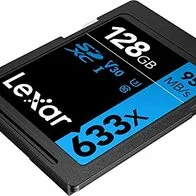 Lexar Profesional 633x Tarjeta SD 128 GB, Tarjeta SDXC UHS-I, Hasta 95 MB/s de Lectura, para DSLR de gama media, Videocámara HD, Cámara 3D (LSD128GCB1EU633)
