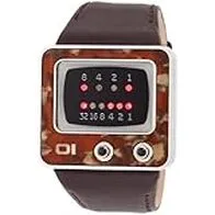 Binary The One TV - Reloj digital de caballero de cuarzo con correa de piel marrón - sumergible a 30 metros