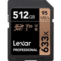 Lexar Profesional 633x Tarjeta SD 512GB, Tarjeta SDXC UHS-I, Hasta 95 MB/s de Lectura, para DSLR de gama media, Videocámara HD, Cámara 3D (LSD512CBEU633)