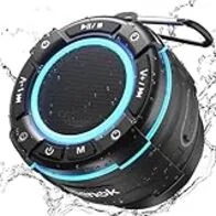 RIENOK S8 Altavoz Ducha Bluetooth Radio FM Dura 12 Horas Impermeable IP67 Portátil Potente Pequeño Inalámbrica Emparejamiento Estéreo con Ventosa, Ganchos Regalos para Adolescentes Mujer Hombre